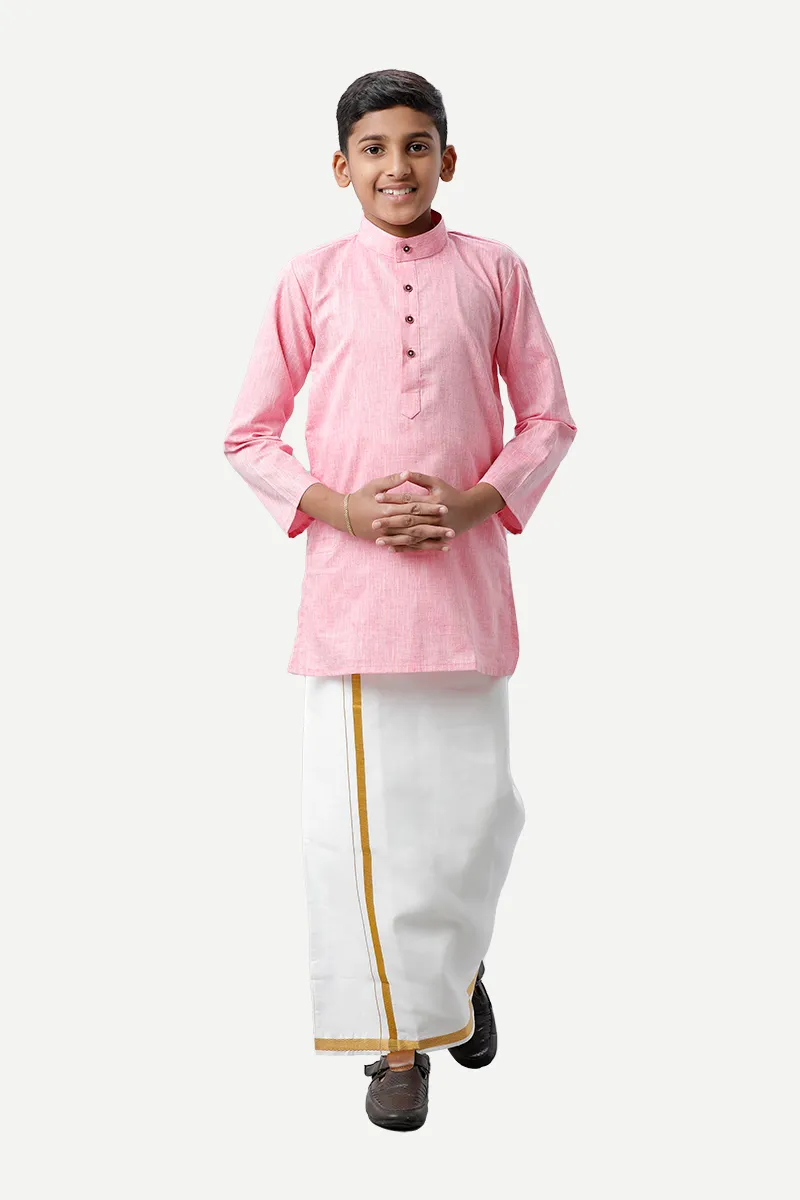 Exotic - Soft Pink Kurta and Matching Fixit Dhoti 2 In 1 Set For Kids | Uathayam