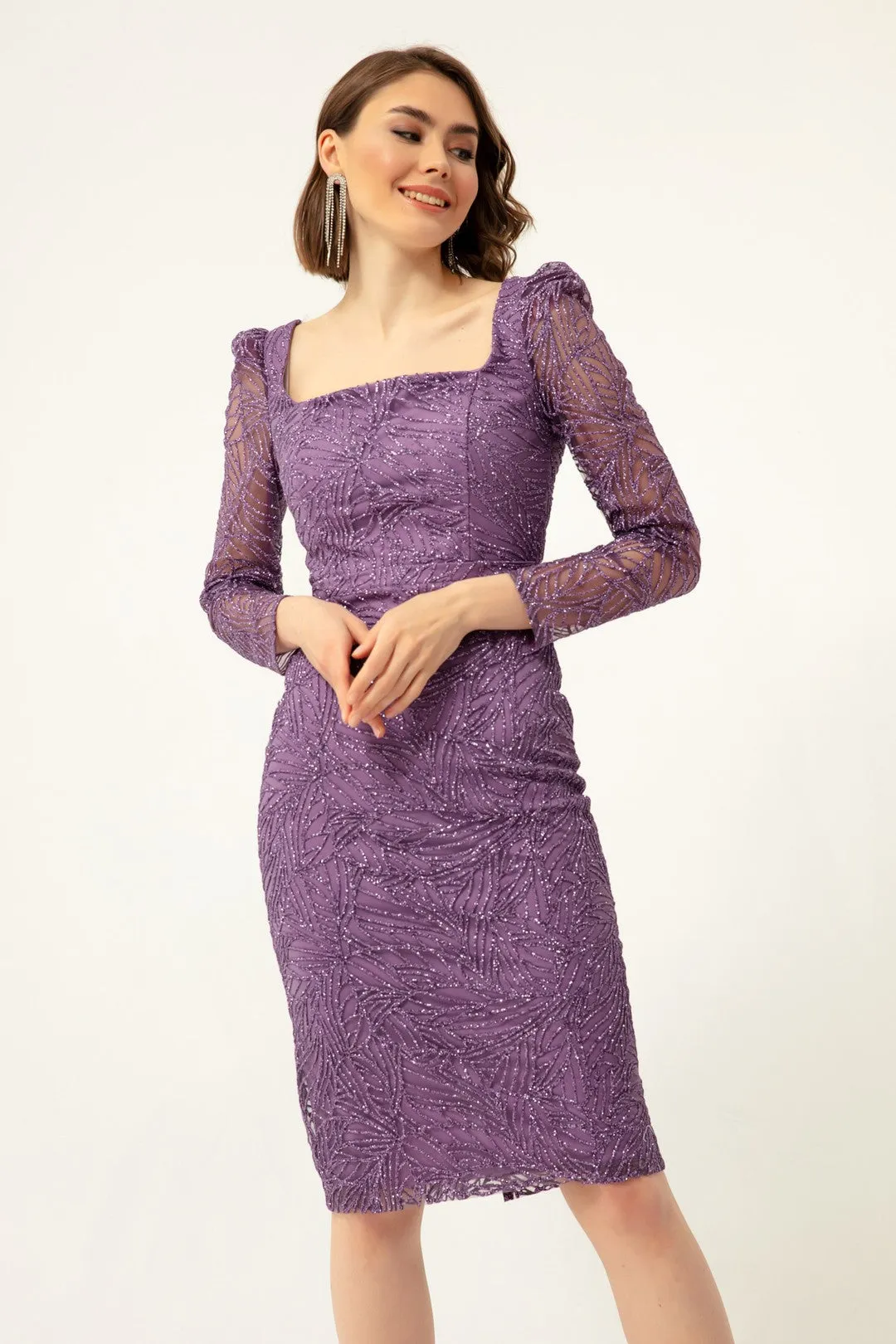 Female Square Collar Silim Midi Evening Dress