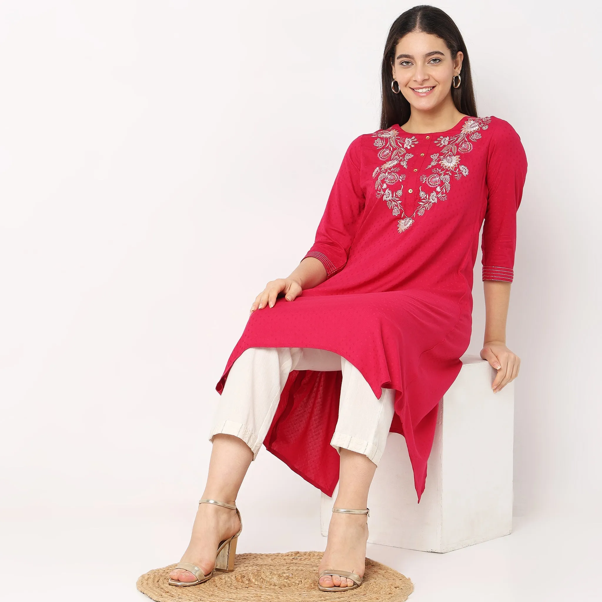 Flare Fit Embroidered Kurta