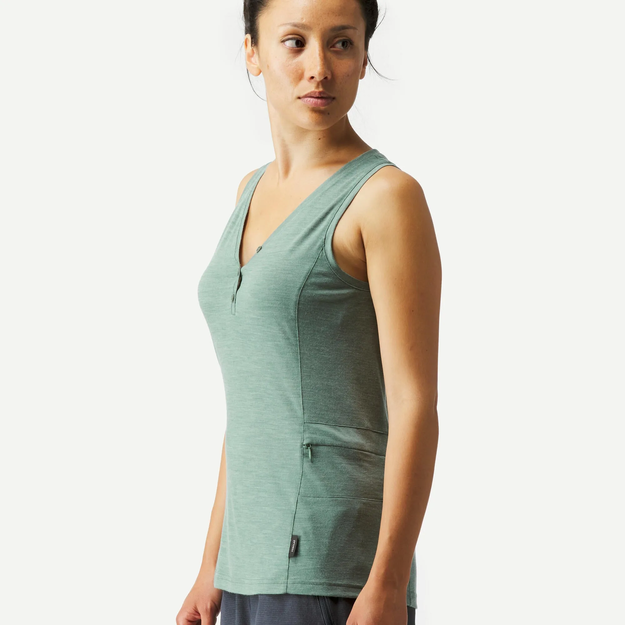 Forclaz Women's merino wool Backpacking & travel tank top- Travel 500