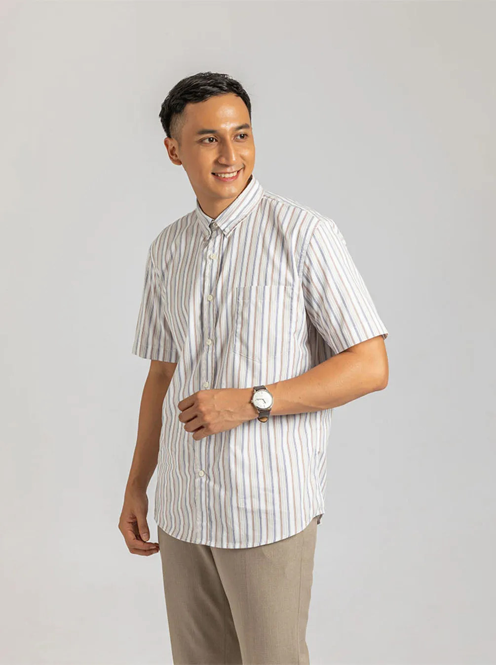 GALEN SHORT SLEEVE SHIRT RED BLUE STRIPE