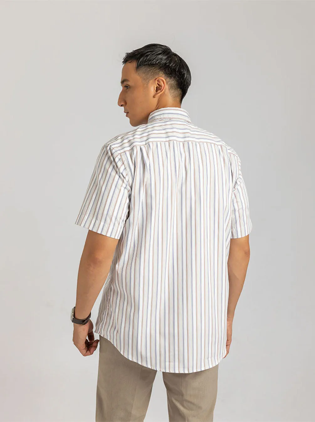 GALEN SHORT SLEEVE SHIRT RED BLUE STRIPE