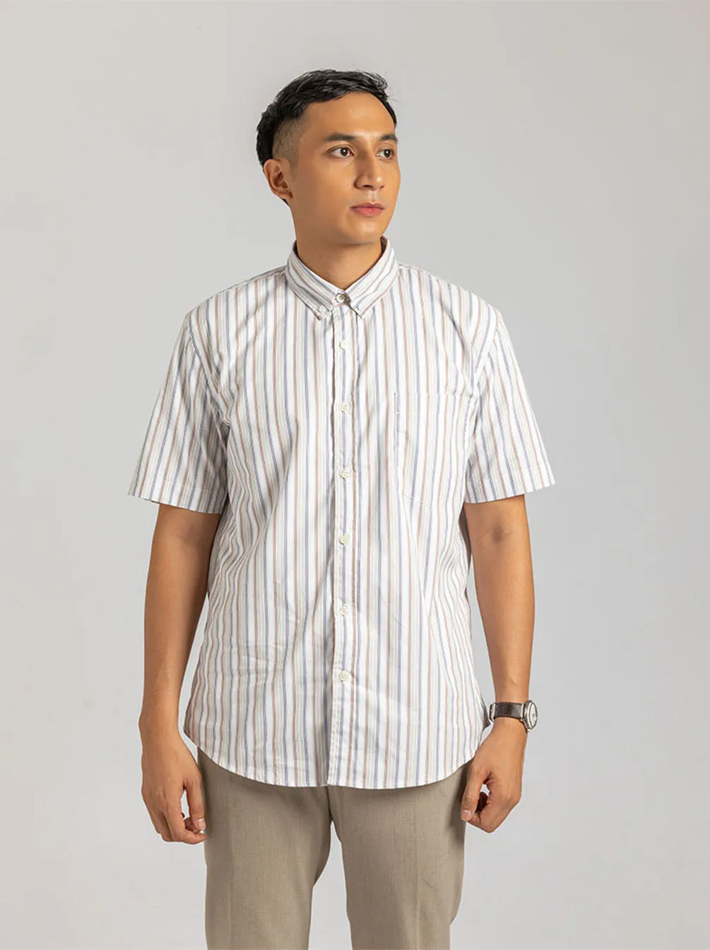 GALEN SHORT SLEEVE SHIRT RED BLUE STRIPE