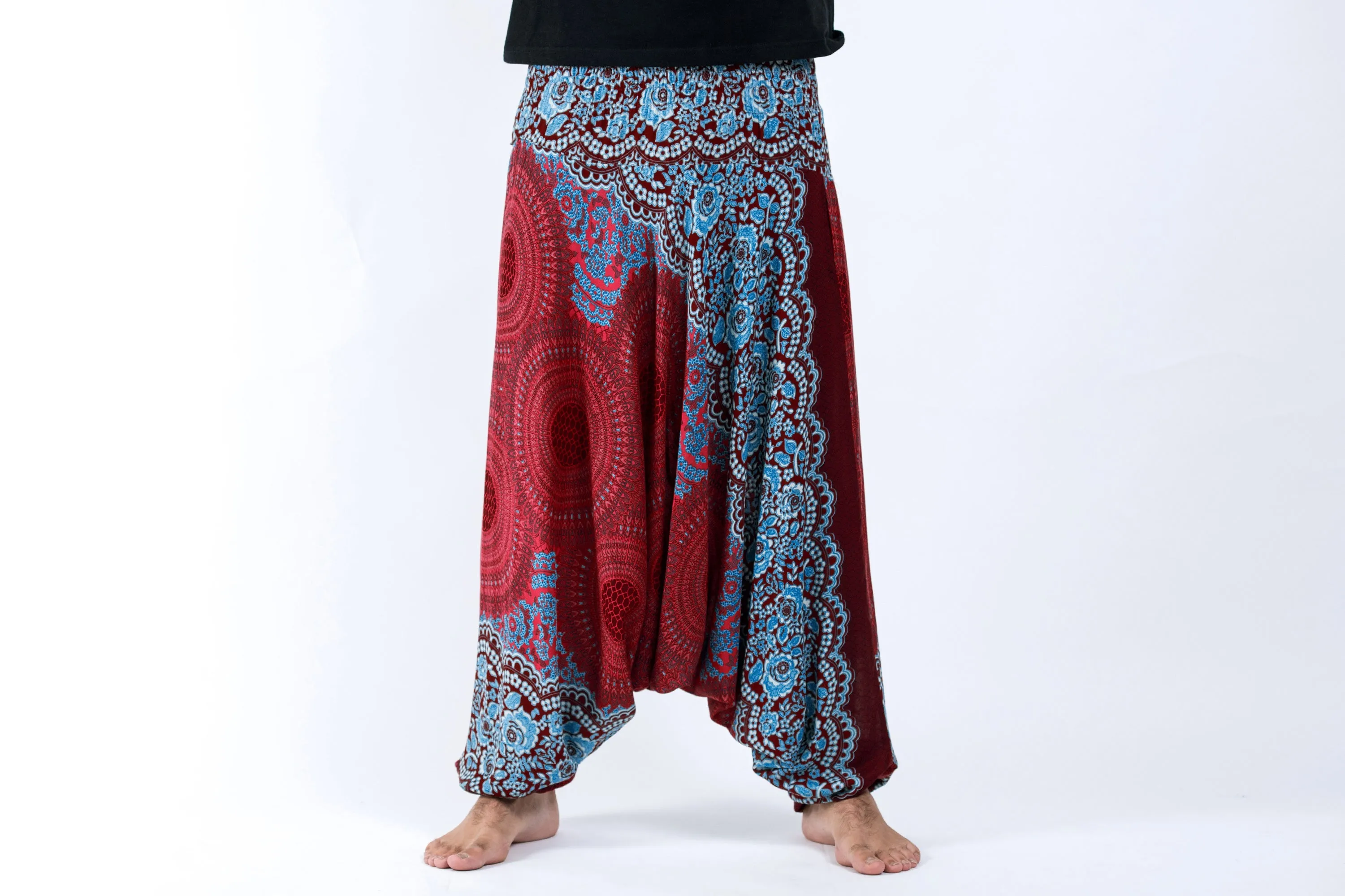 Geometric Mandalas Drop Crotch Men's Harem Pants in Red