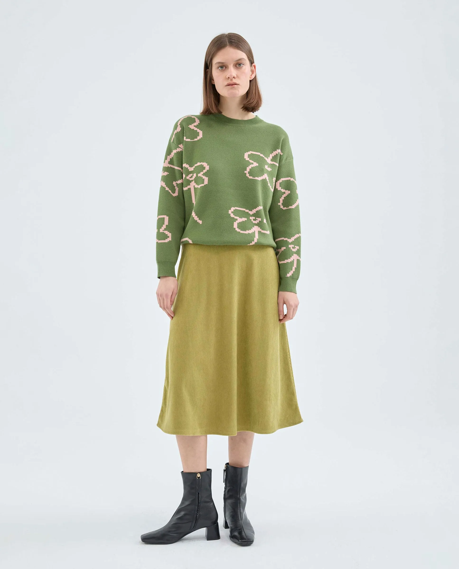 Green Corduroy Midi Skirt