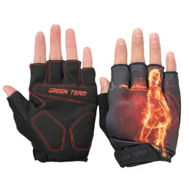 GREEN TEAM MTB Mountain Motocross Cycling Glove Bike Bicycle Sports Antiskid Fire Print Half Finger Gloves