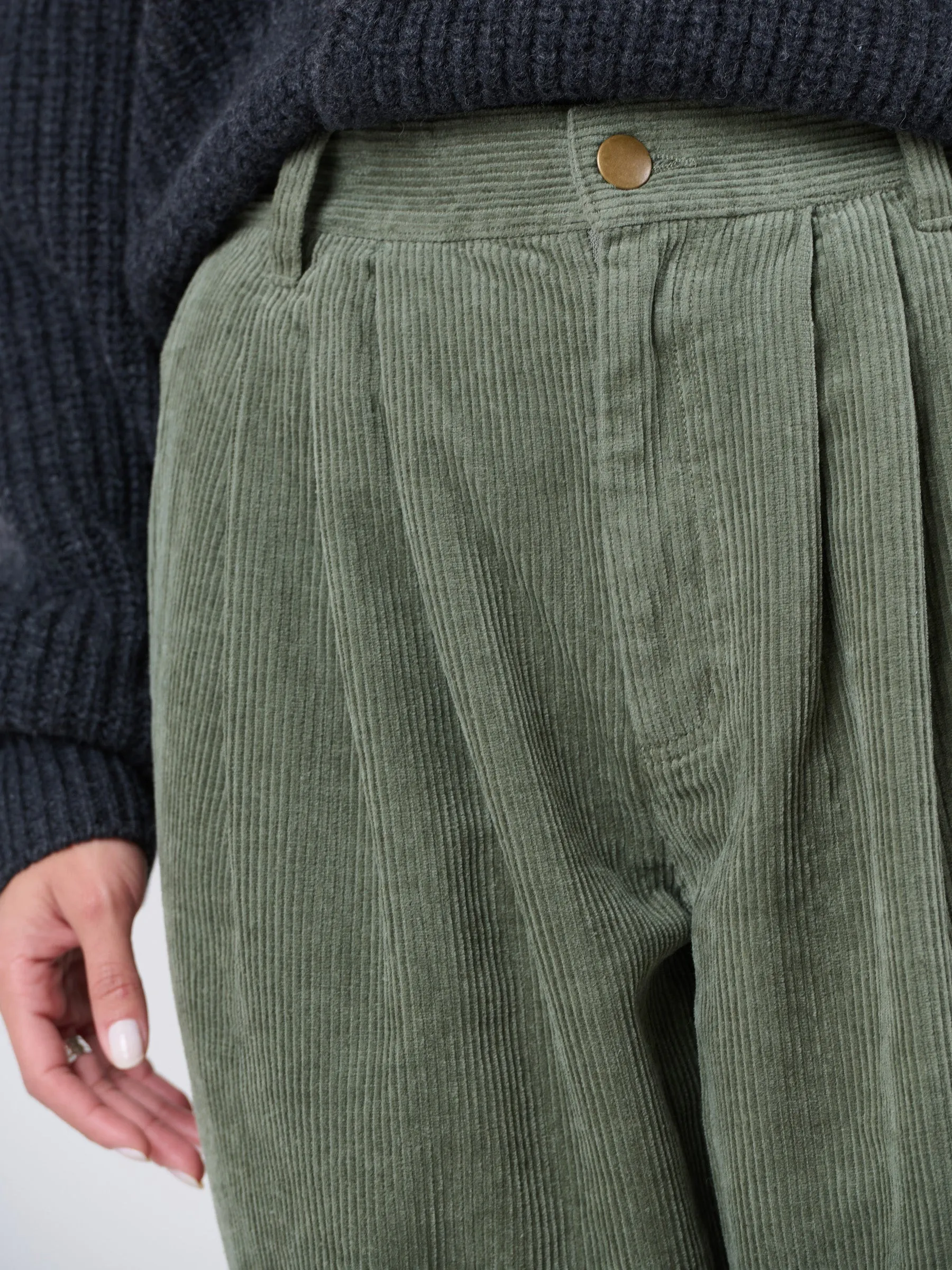 Hemp Organic Cotton Corduroy Front Pleats Trousers