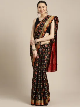 Ishin Poly Silk Black Woven Women's Saree