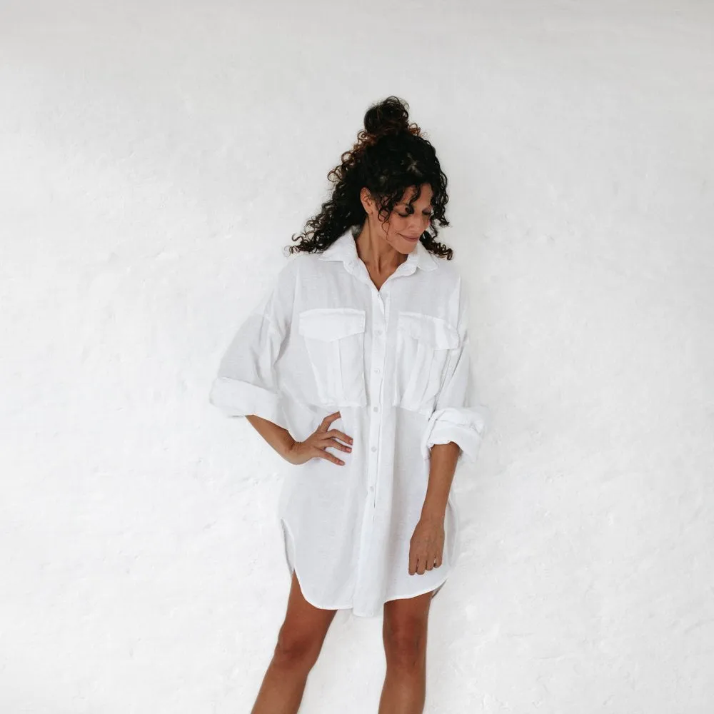 Linen supersize shirt in white by Seaside Tones