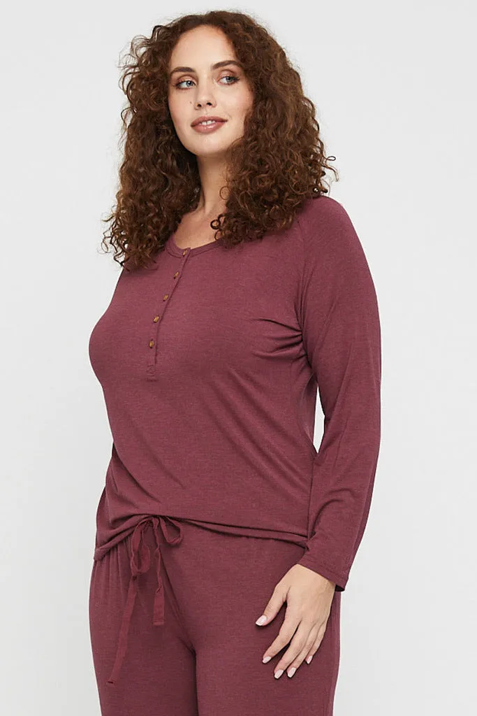 Long Sleeve Henley Top - Burgundy