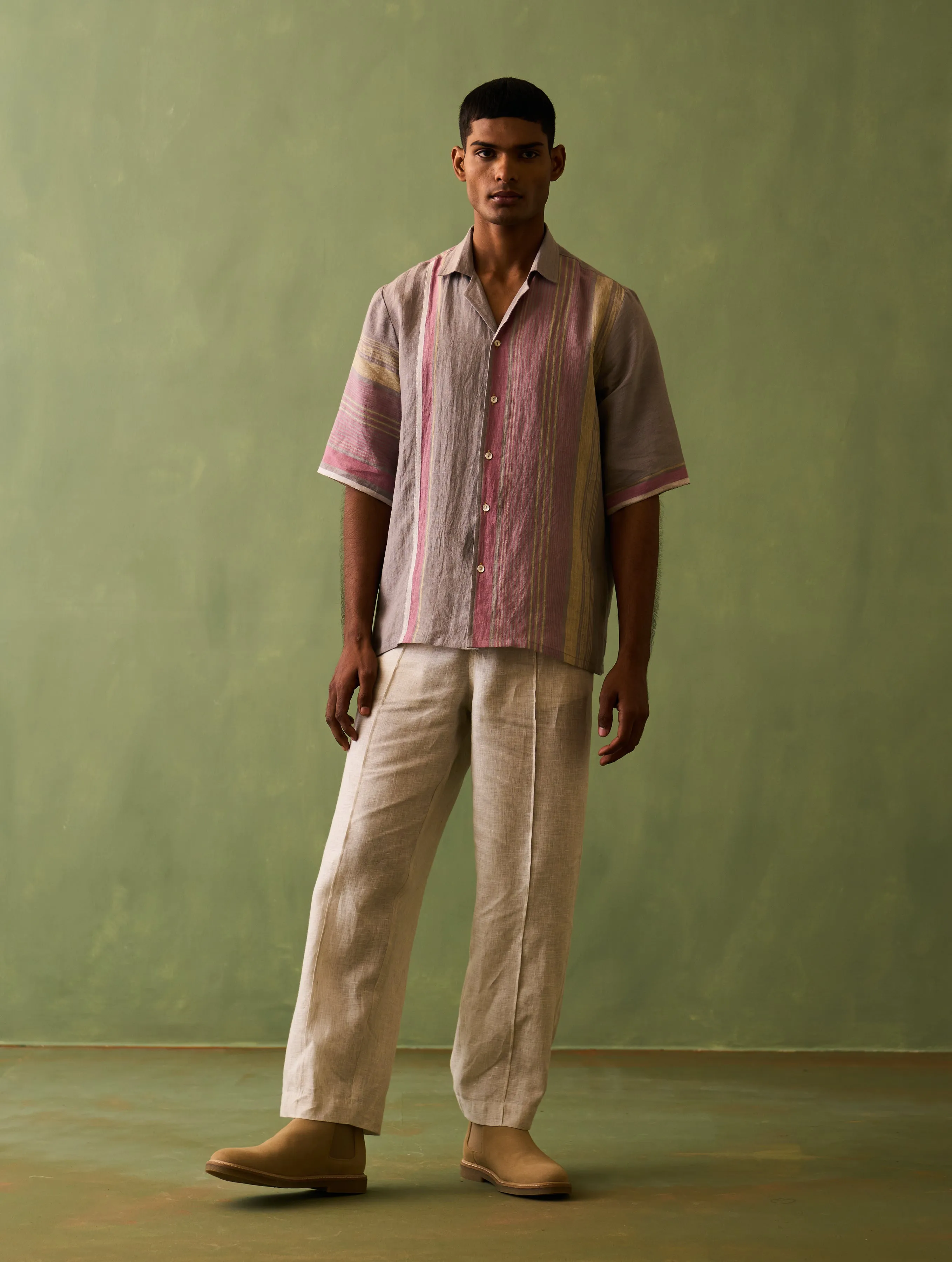 Mako Border Linen Shirt - Ash