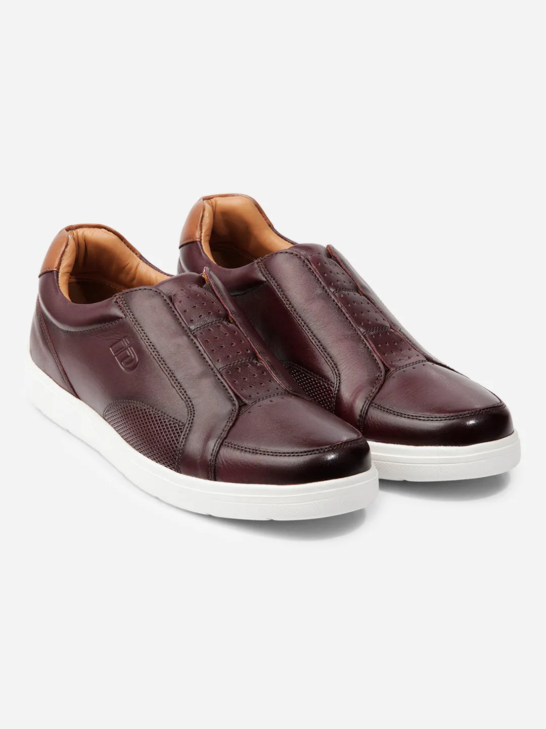 Mens Stylish Wine Leather Sneakers - Comfortable and Trendy Footwear (ID3088)