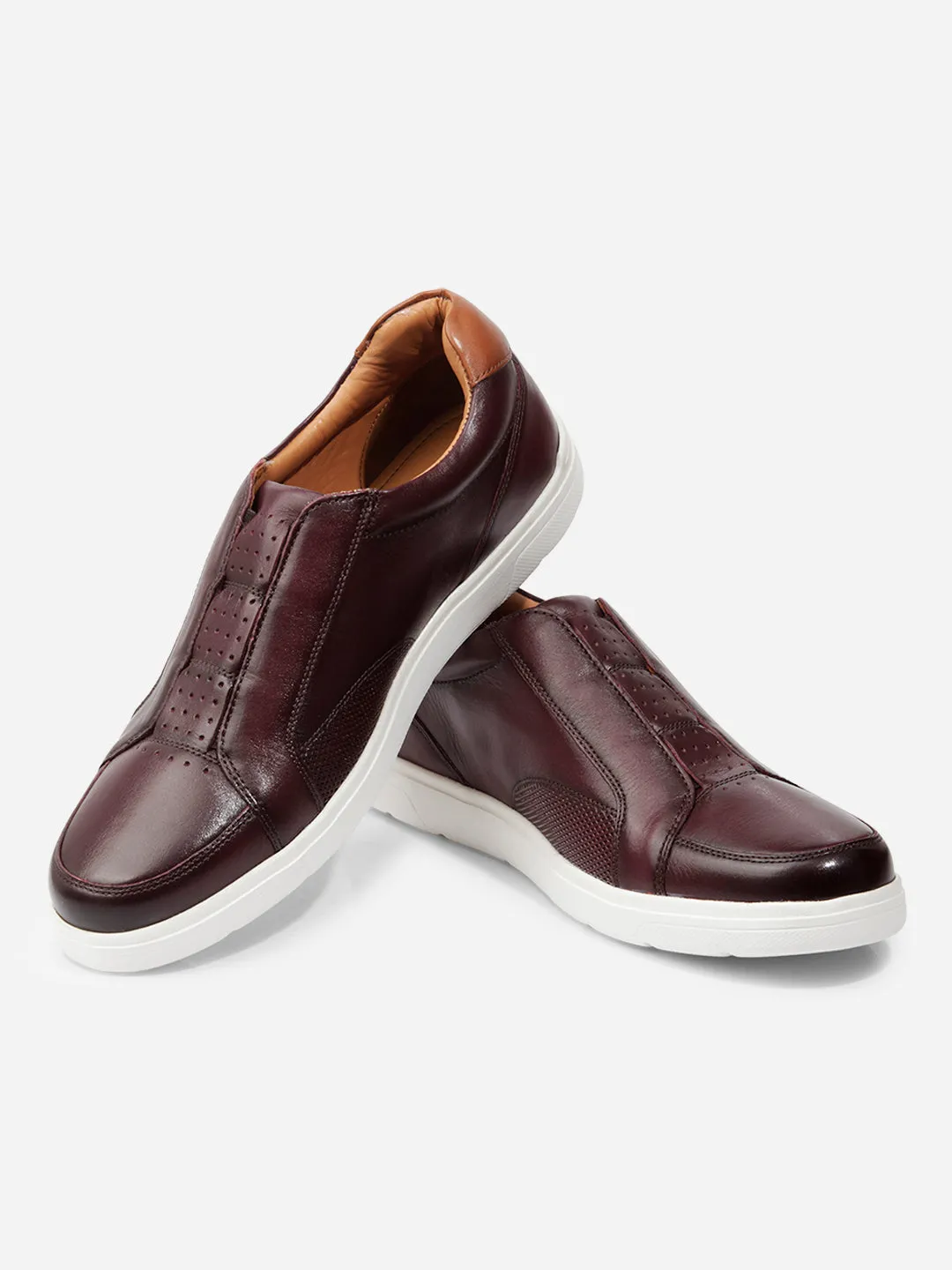 Mens Stylish Wine Leather Sneakers - Comfortable and Trendy Footwear (ID3088)