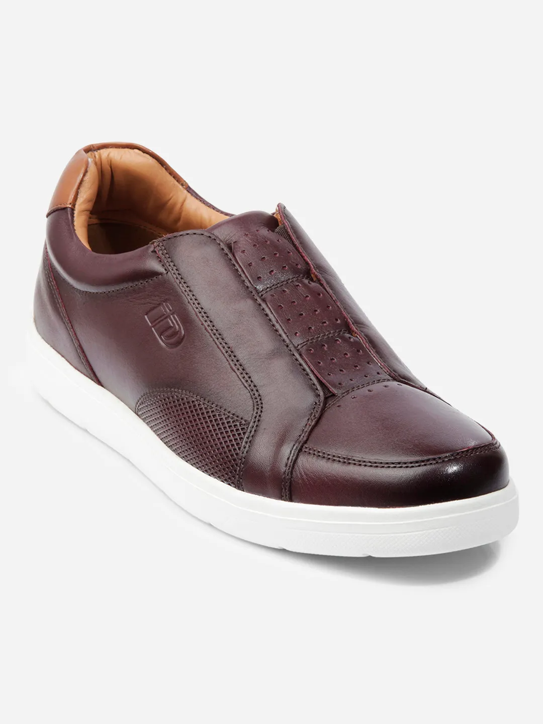 Mens Stylish Wine Leather Sneakers - Comfortable and Trendy Footwear (ID3088)