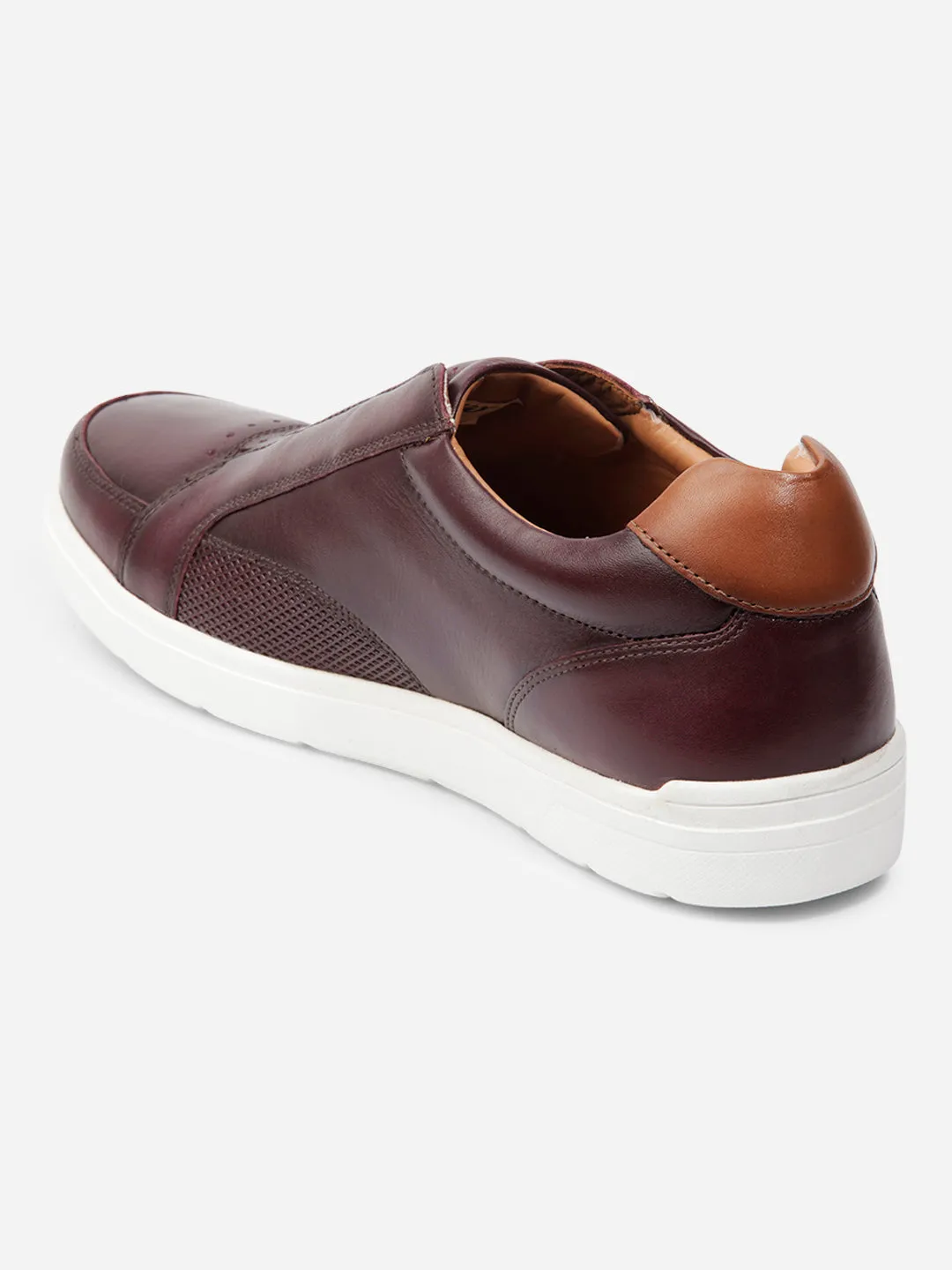 Mens Stylish Wine Leather Sneakers - Comfortable and Trendy Footwear (ID3088)