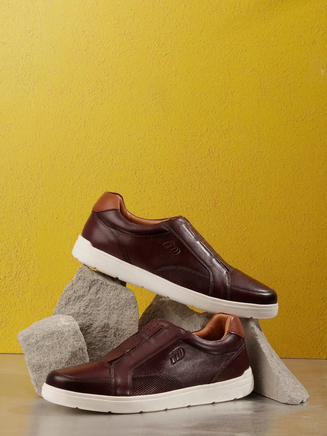 Mens Stylish Wine Leather Sneakers - Comfortable and Trendy Footwear (ID3088)