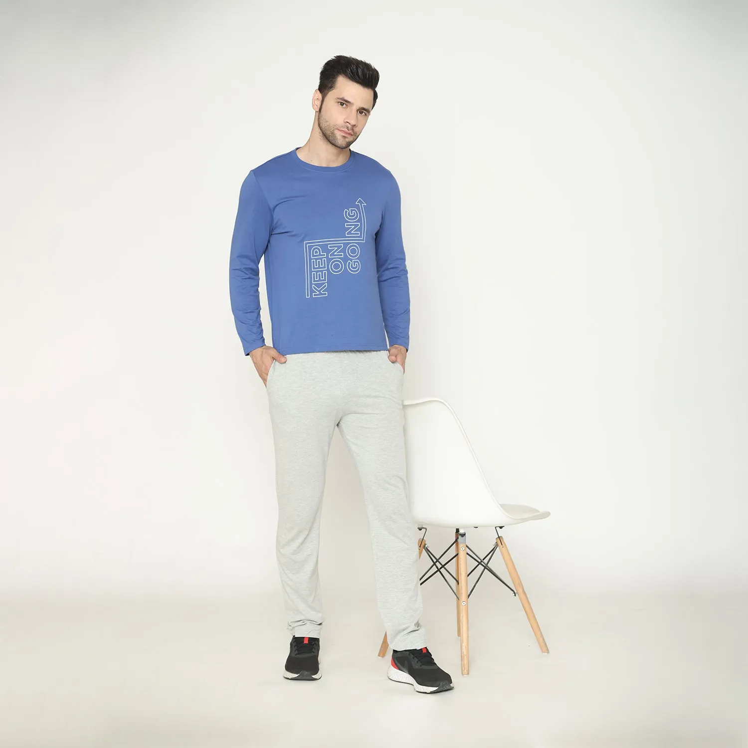 Men's Cotton Solid  Loungewear - Dutch Blue