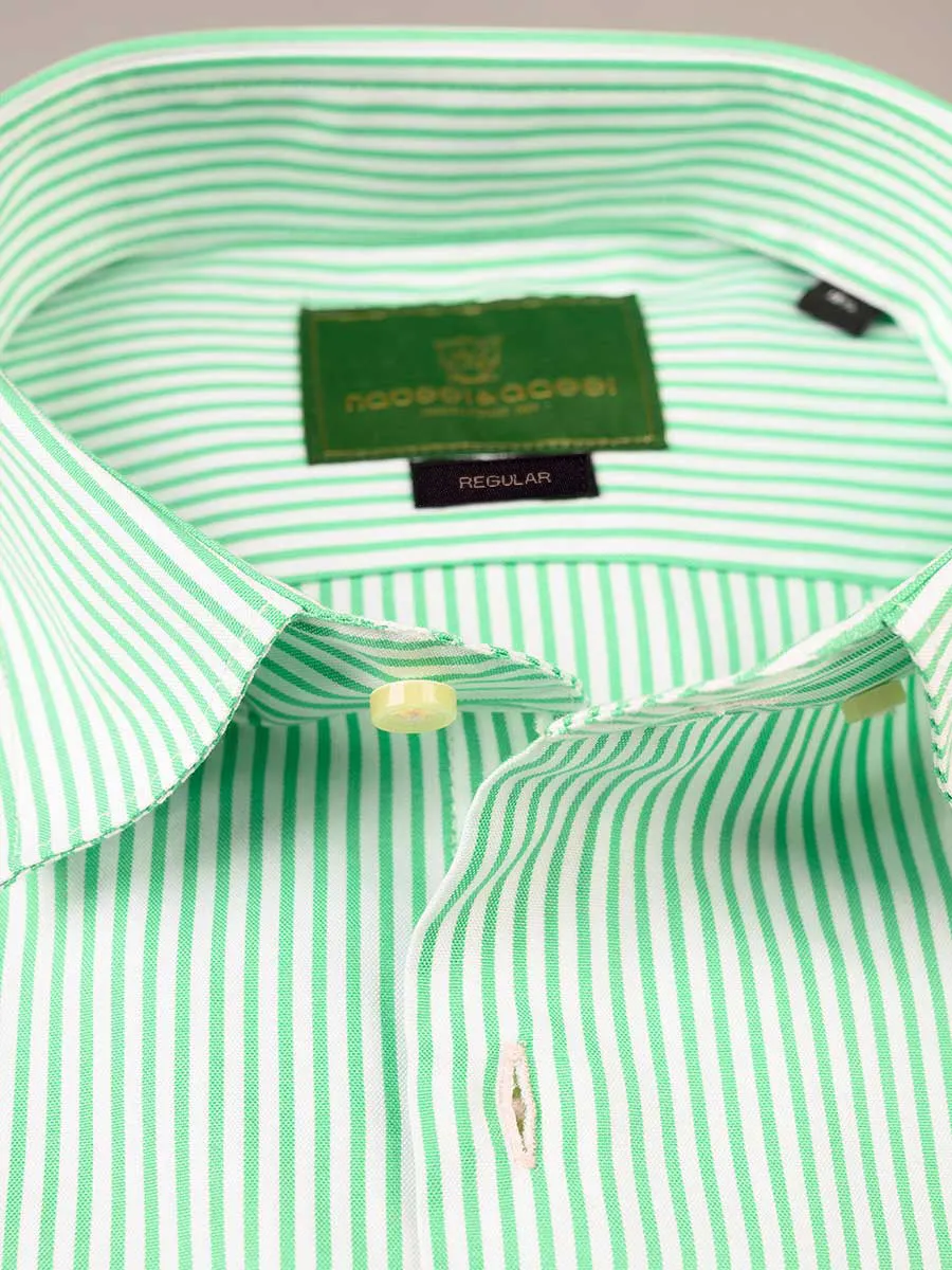 Nabeel & Aqeel Shirt Hidden Button Down Collar R-06 Regular Fit Green & White Striped NSHH6103