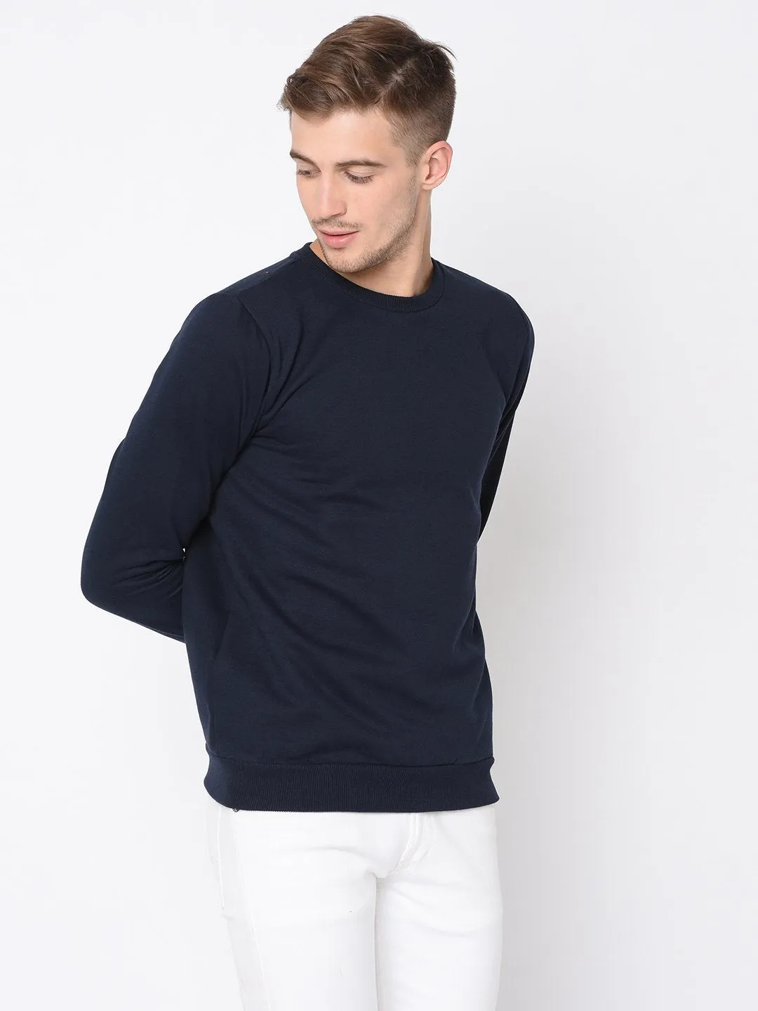 Navy Round Neck Sweatshirt For Men