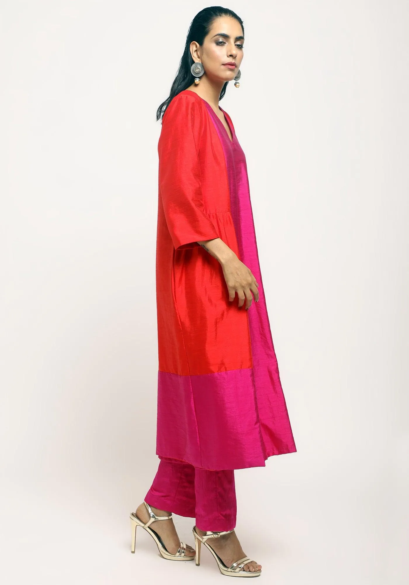 Orange Pink Jacket Kurta Set