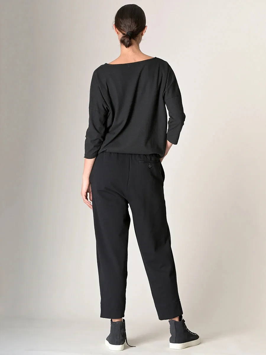 Organic Cotton French Terry Trousers with Side Pleats