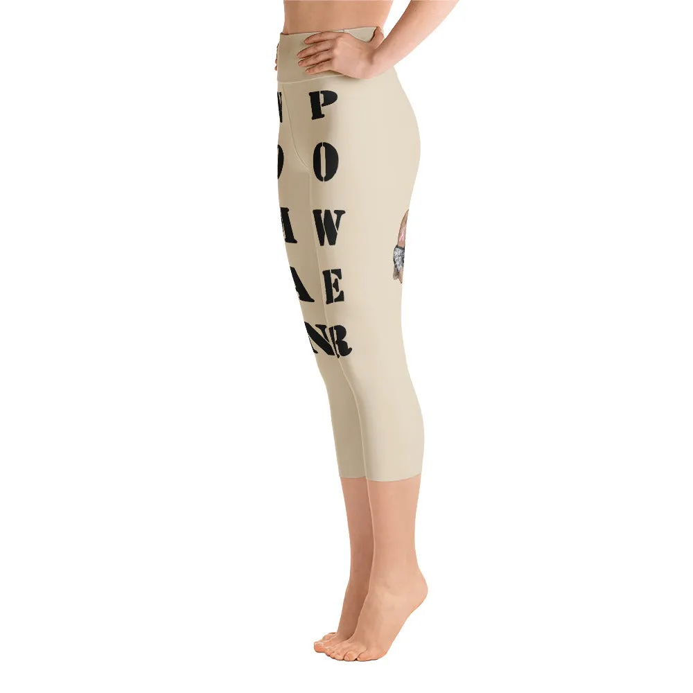 Our best viral yoga capri leggings with woman power - Beige Color with Black Letters