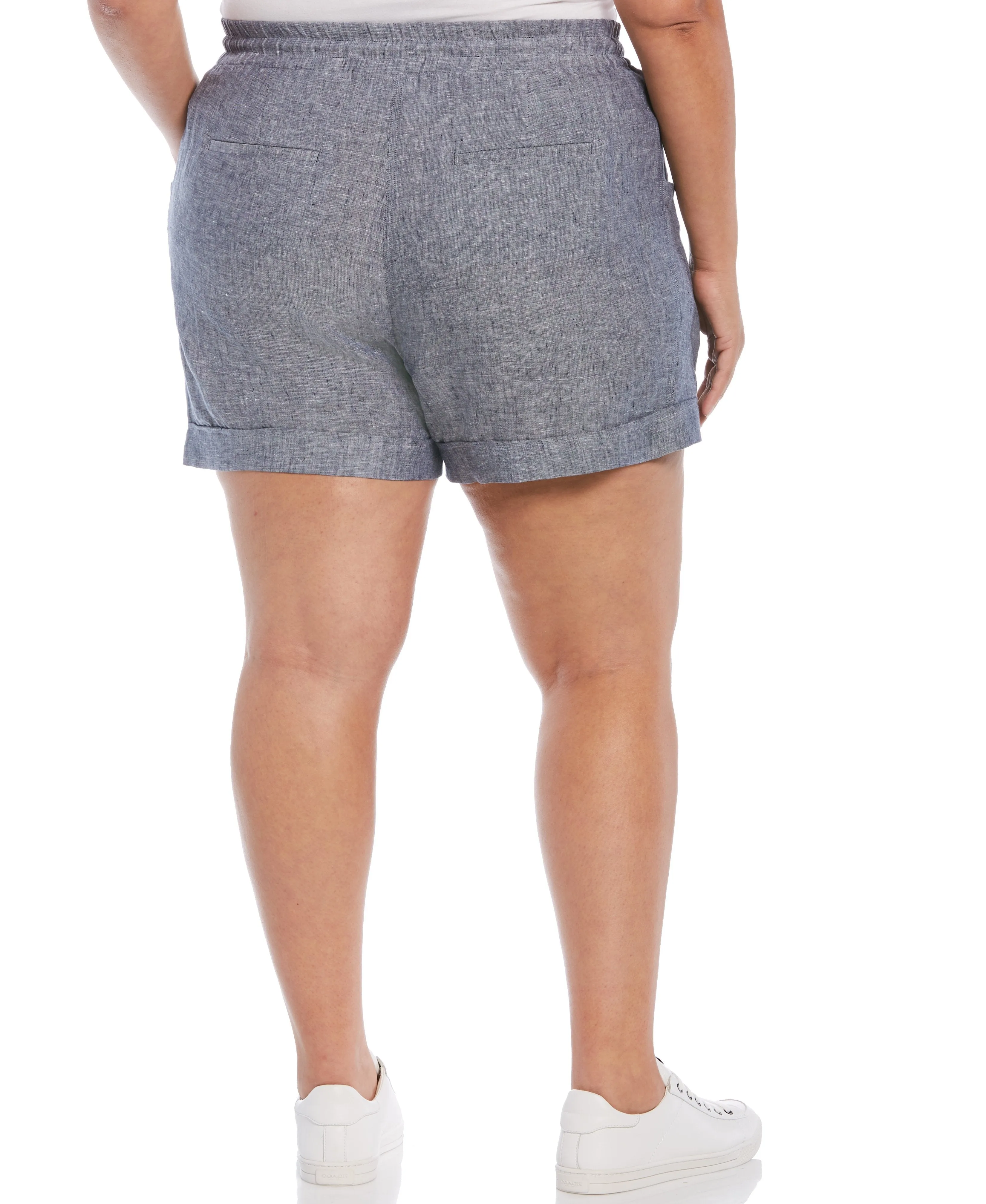 Plus Size Seamed Linen Drawstring Short