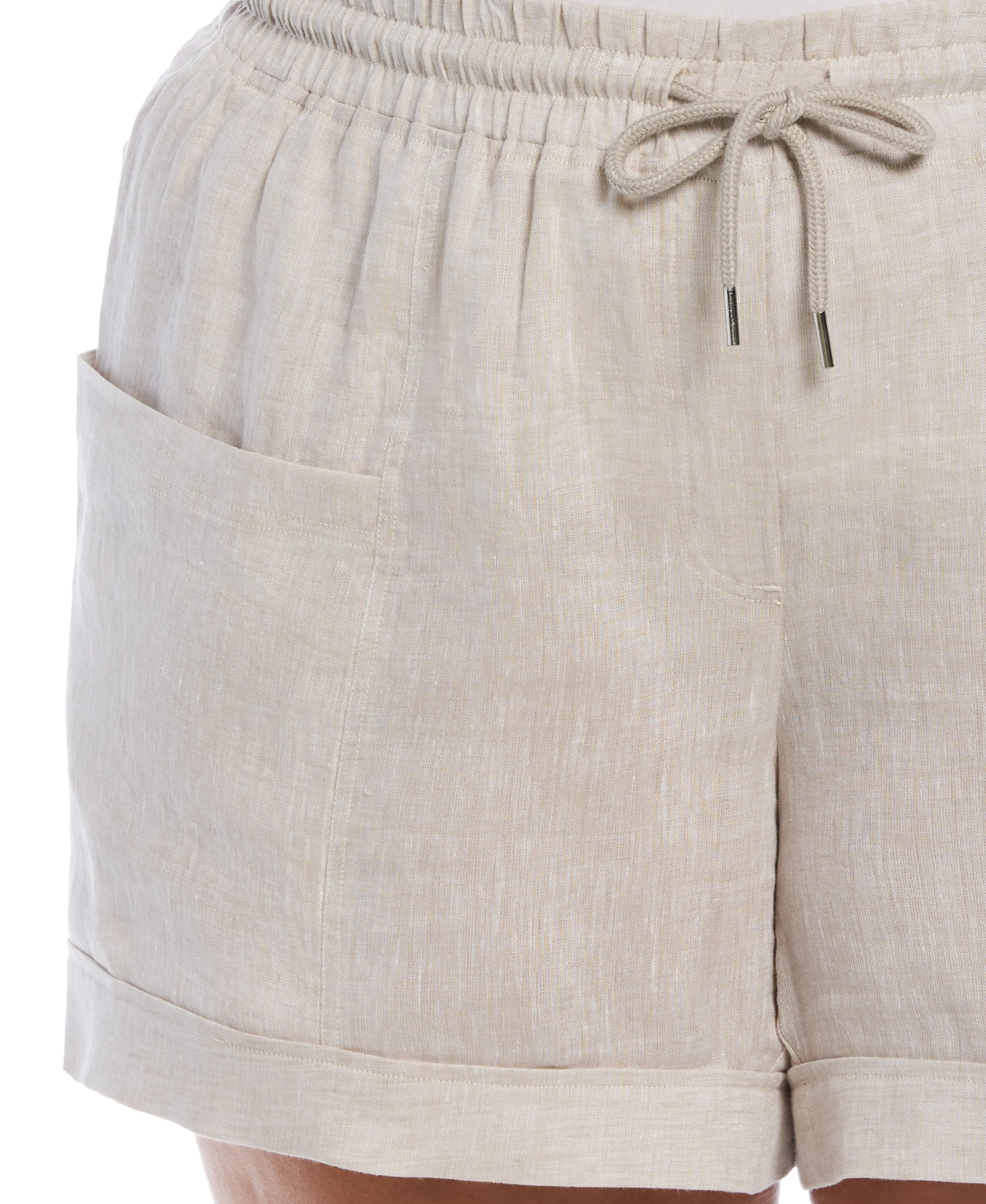 Plus Size Seamed Linen Drawstring Short