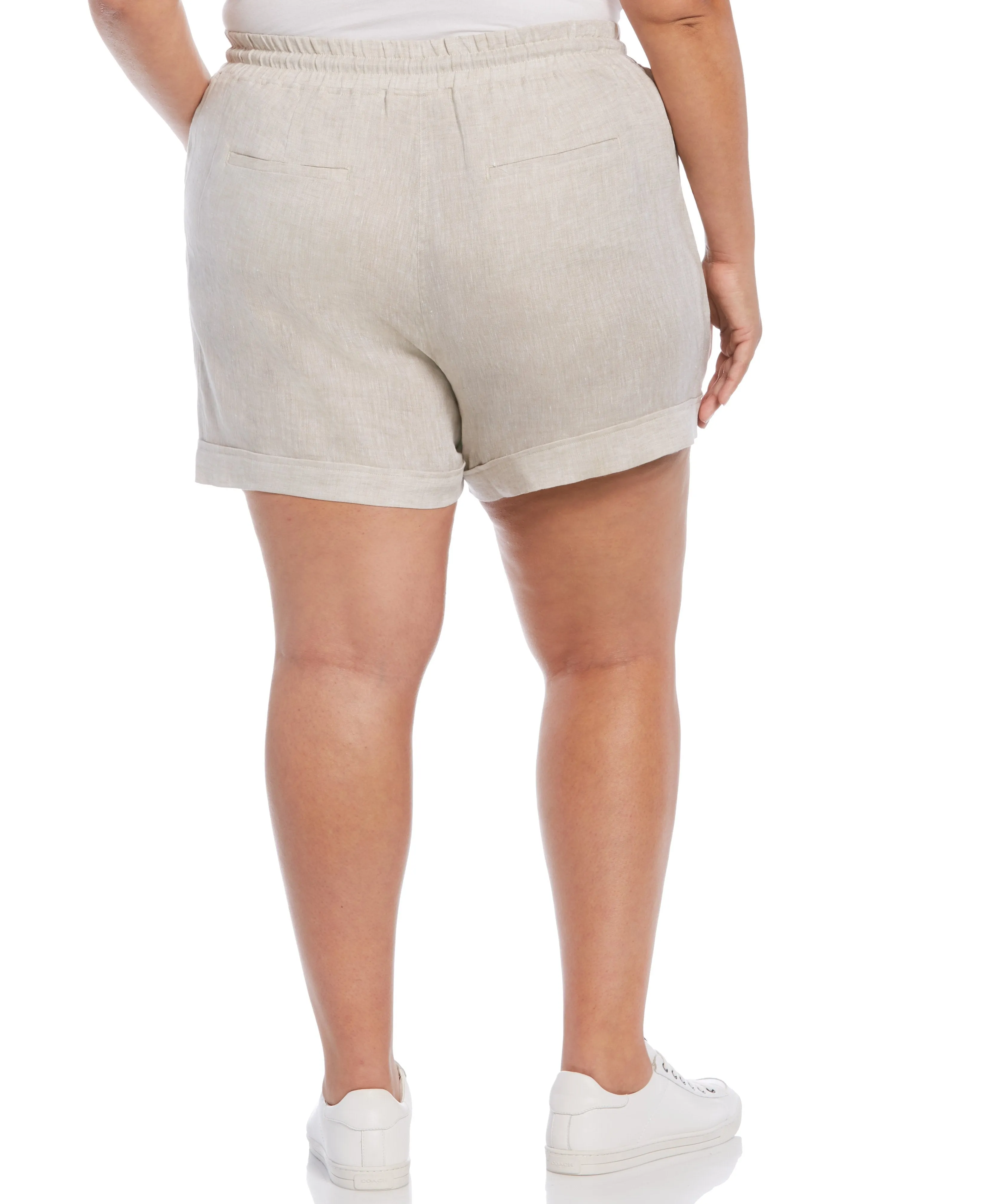 Plus Size Seamed Linen Drawstring Short