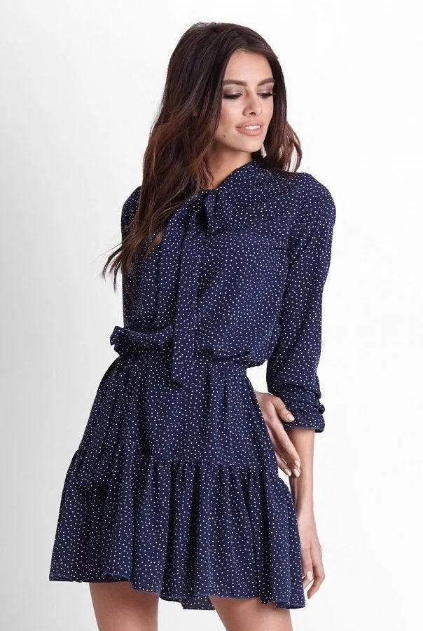 Polka Dot Mini Dress in Navy