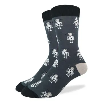 "Grey Robot" Cotton Crew Socks by Good Luck Sock