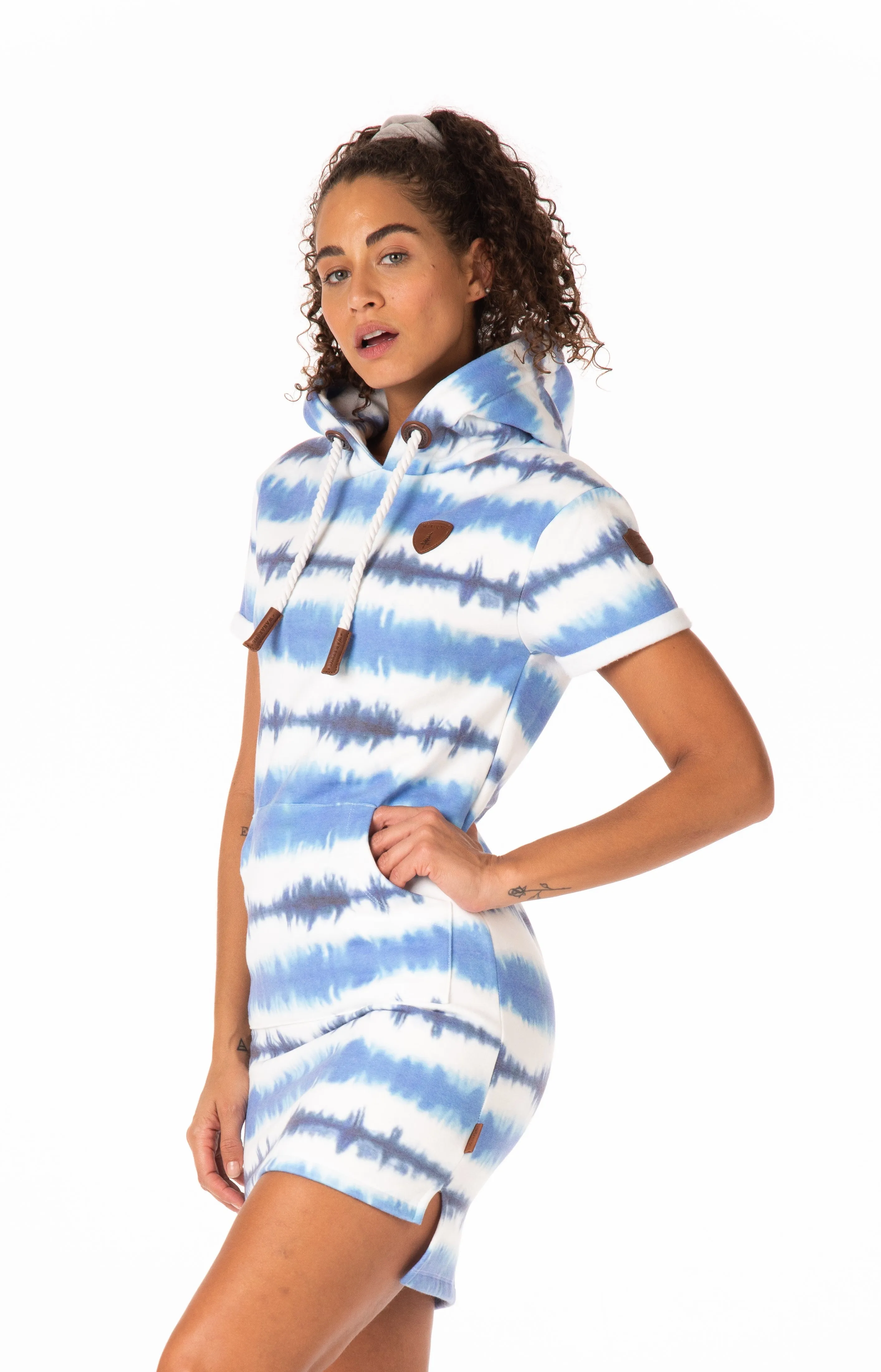 Rebekka Light Indigo/Ink Tie-Dye Hoodie Dress