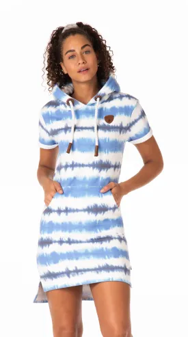 Rebekka Light Indigo/Ink Tie-Dye Hoodie Dress