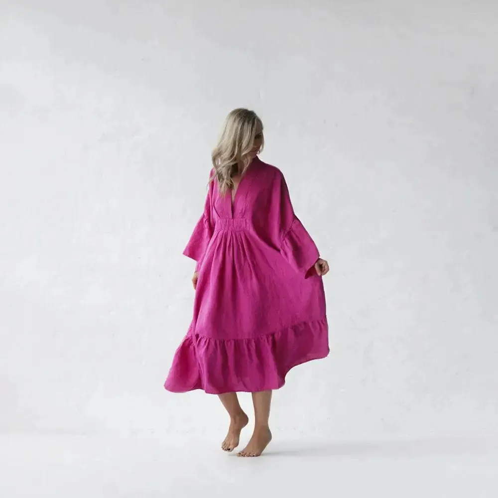 Sea Pink Neon Linen Dress by Seaside Tones