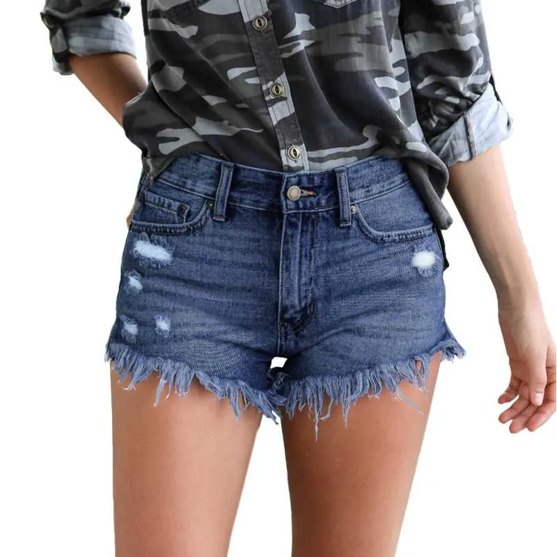 Slimming Ripped Frayed Fringed High Waisted Fringe Denim Shorts