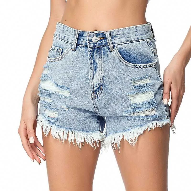 Slimming Ripped Frayed Fringed High Waisted Fringe Denim Shorts