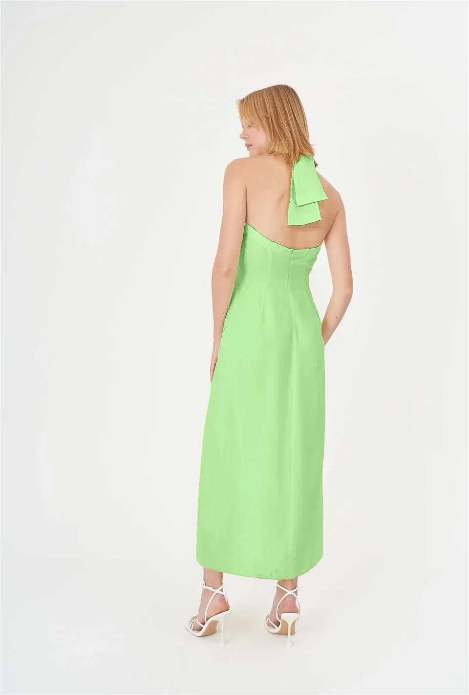 Sustainable Halter Neck Summer Dress - Lime Green