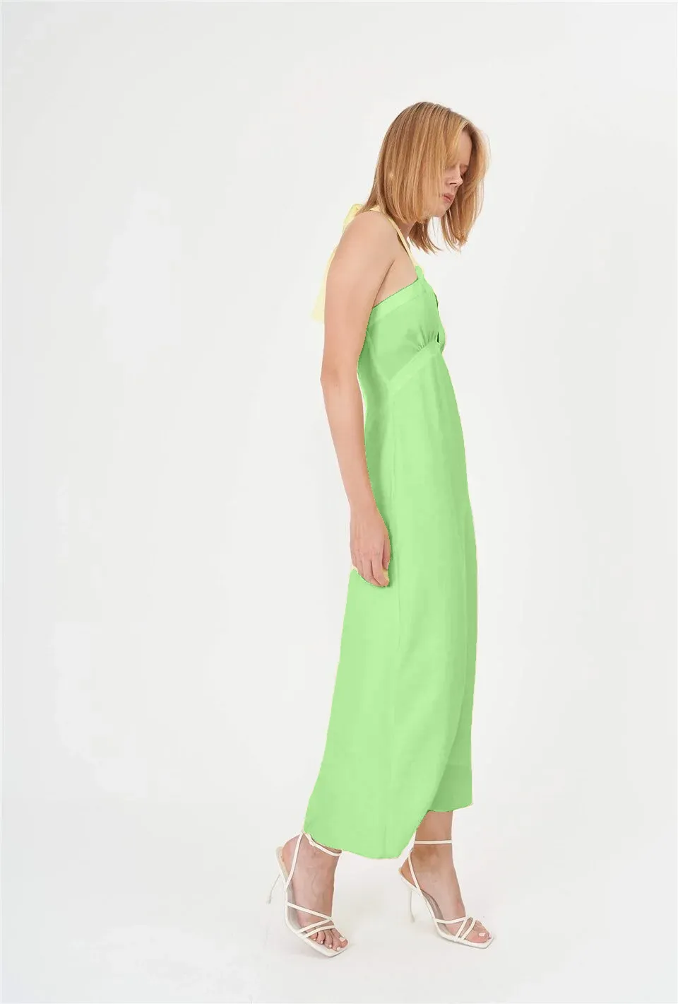 Sustainable Halter Neck Summer Dress - Lime Green