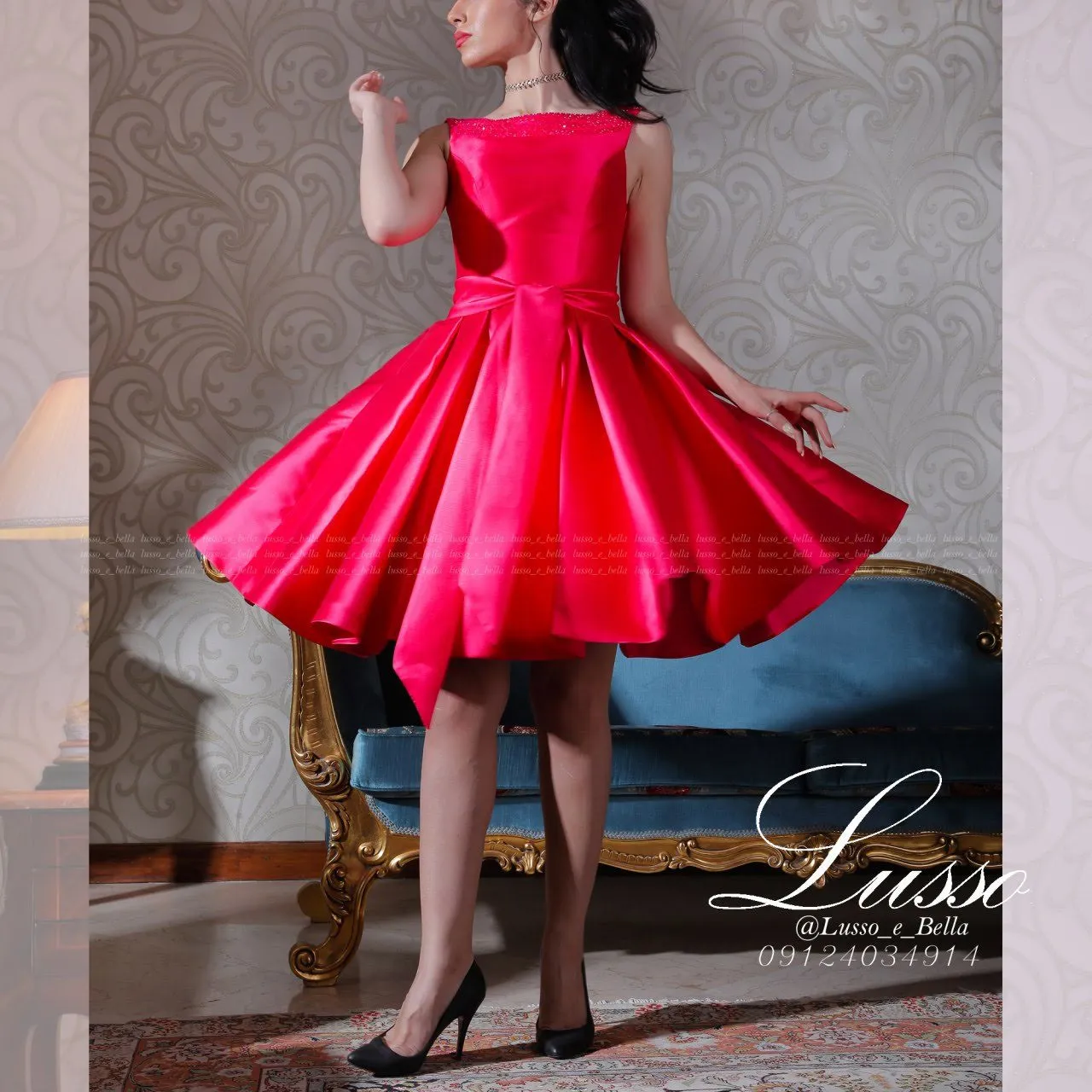 Taffeta Prom Round Neck with Beading Short Dress