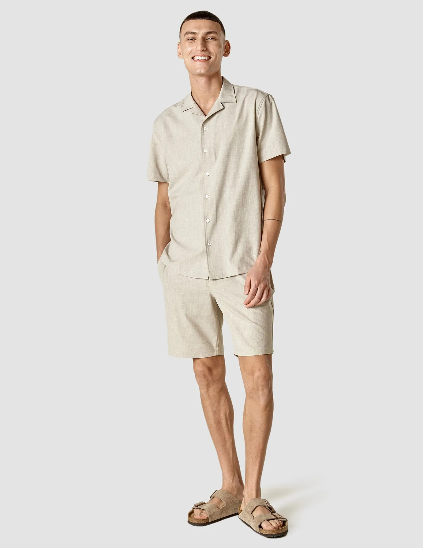 Tech Linen Bowling Short Sleeve Shirt Sandshell