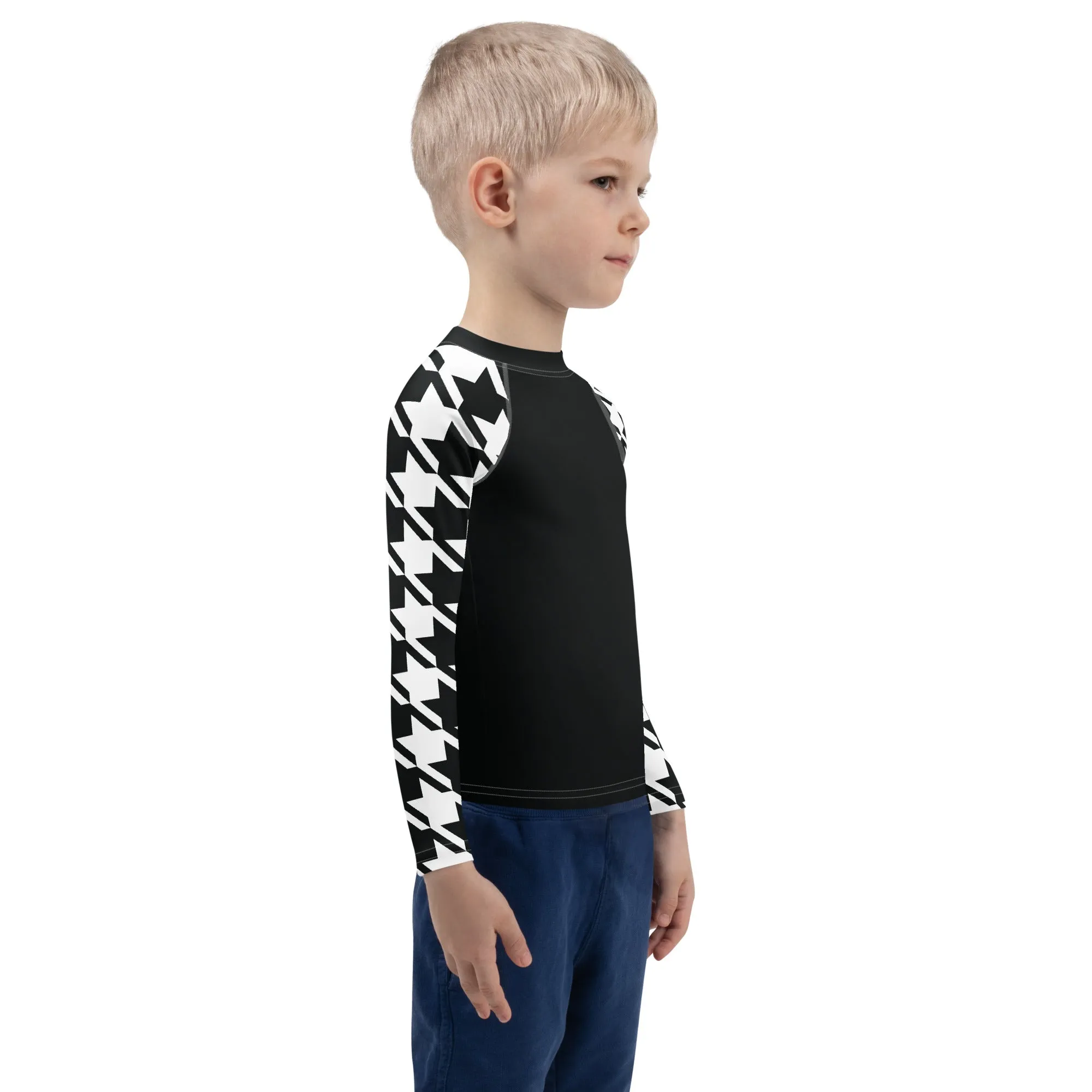 Unleash Your Potential: Boy's Houndstooth BJJ Rash Guard - Long Sleeve