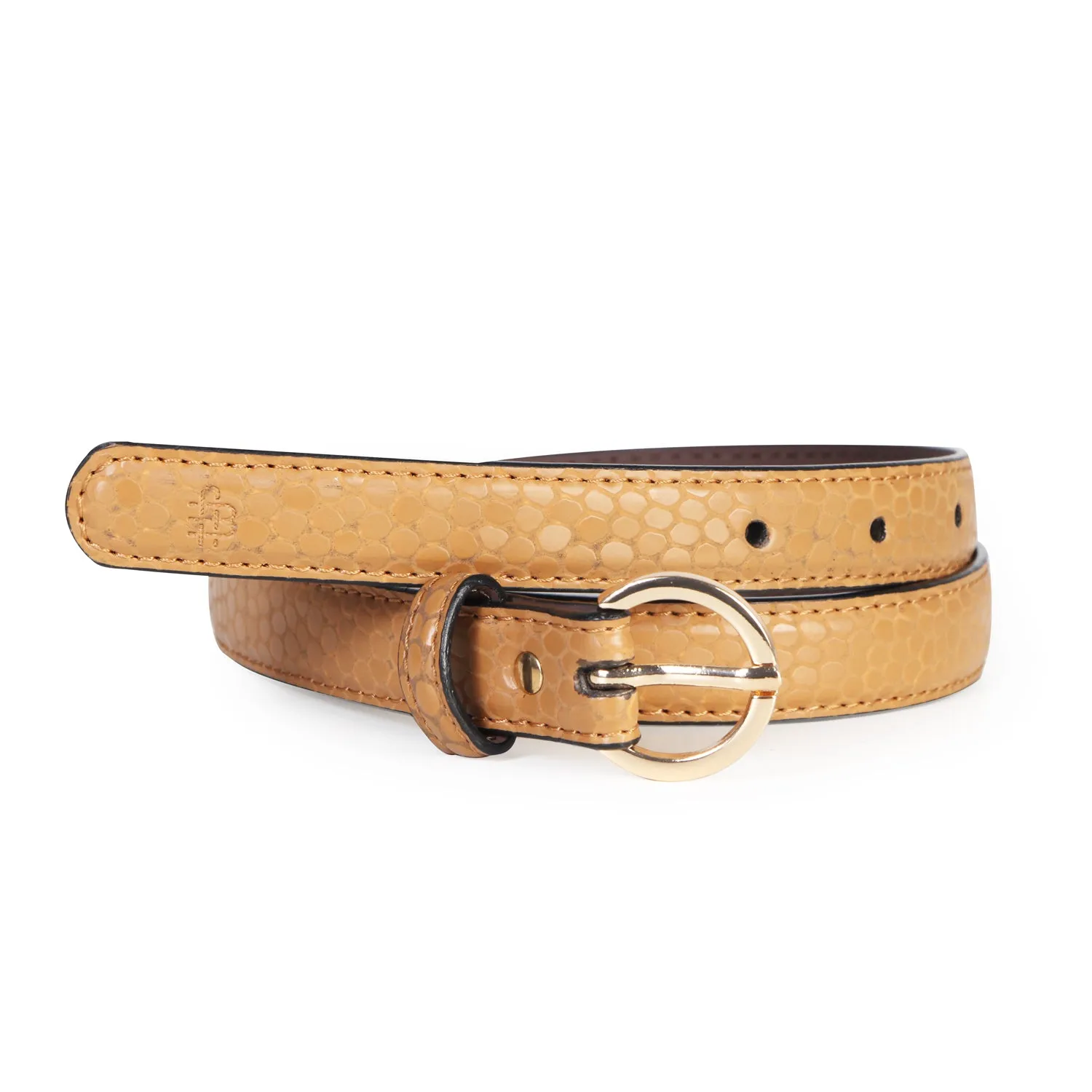 Women Slim Textured  Belt - Tan