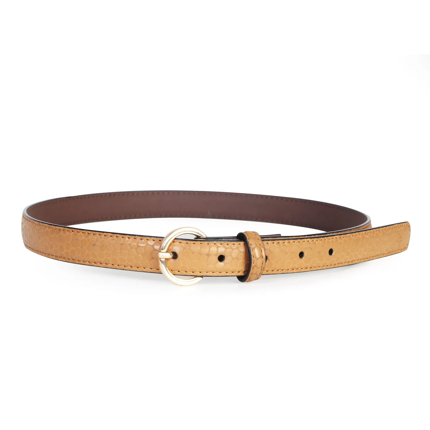 Women Slim Textured  Belt - Tan