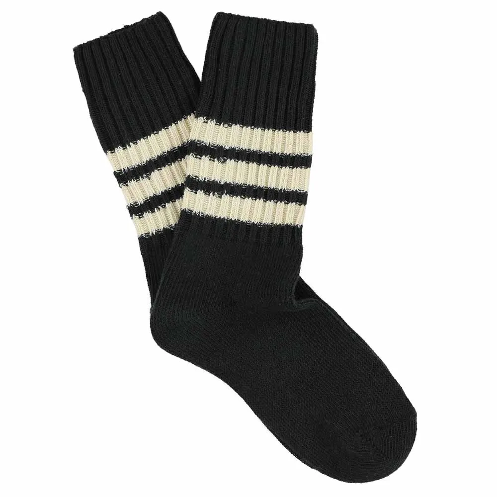 Women Stripes Crew Socks - Black / Ecru