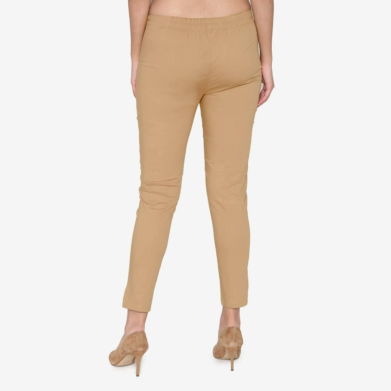 Women's Cotton Formal Trousers - Beige