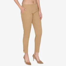 Women's Cotton Formal Trousers - Beige