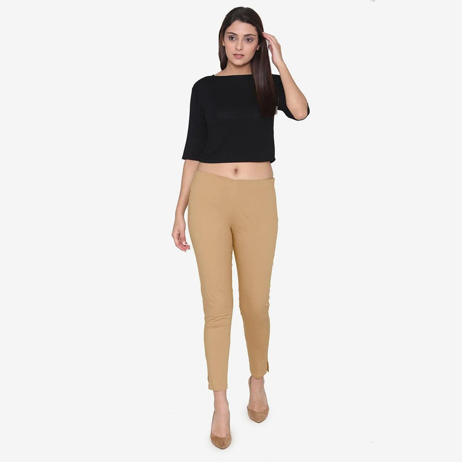 Women's Cotton Formal Trousers - Beige