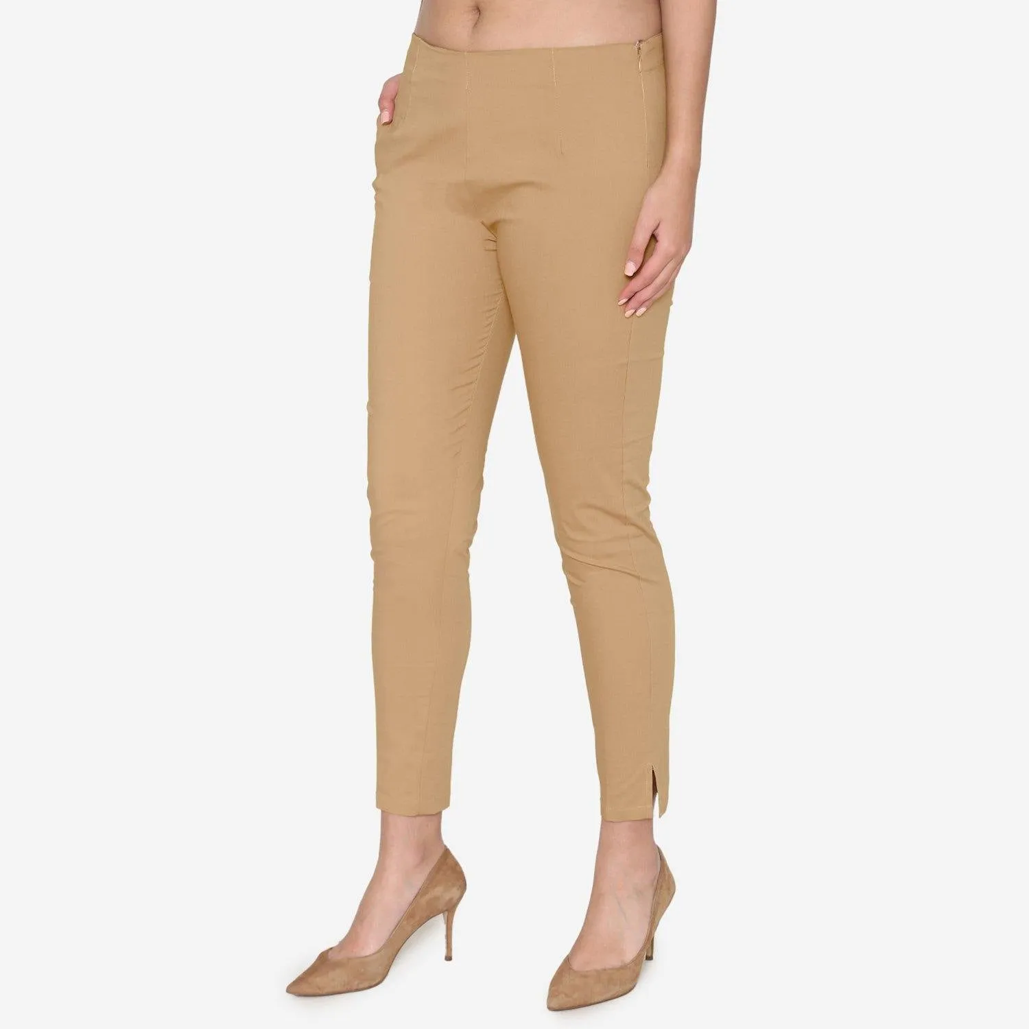 Women's Cotton Formal Trousers - Beige