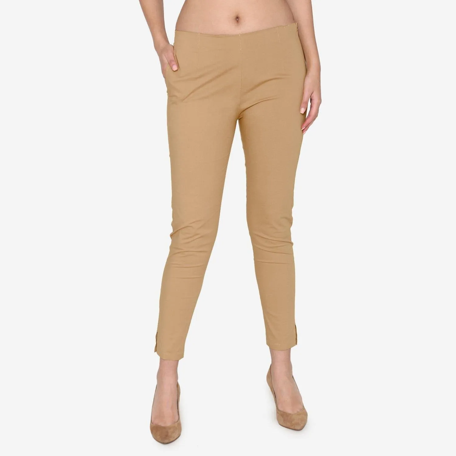 Women's Cotton Formal Trousers - Beige