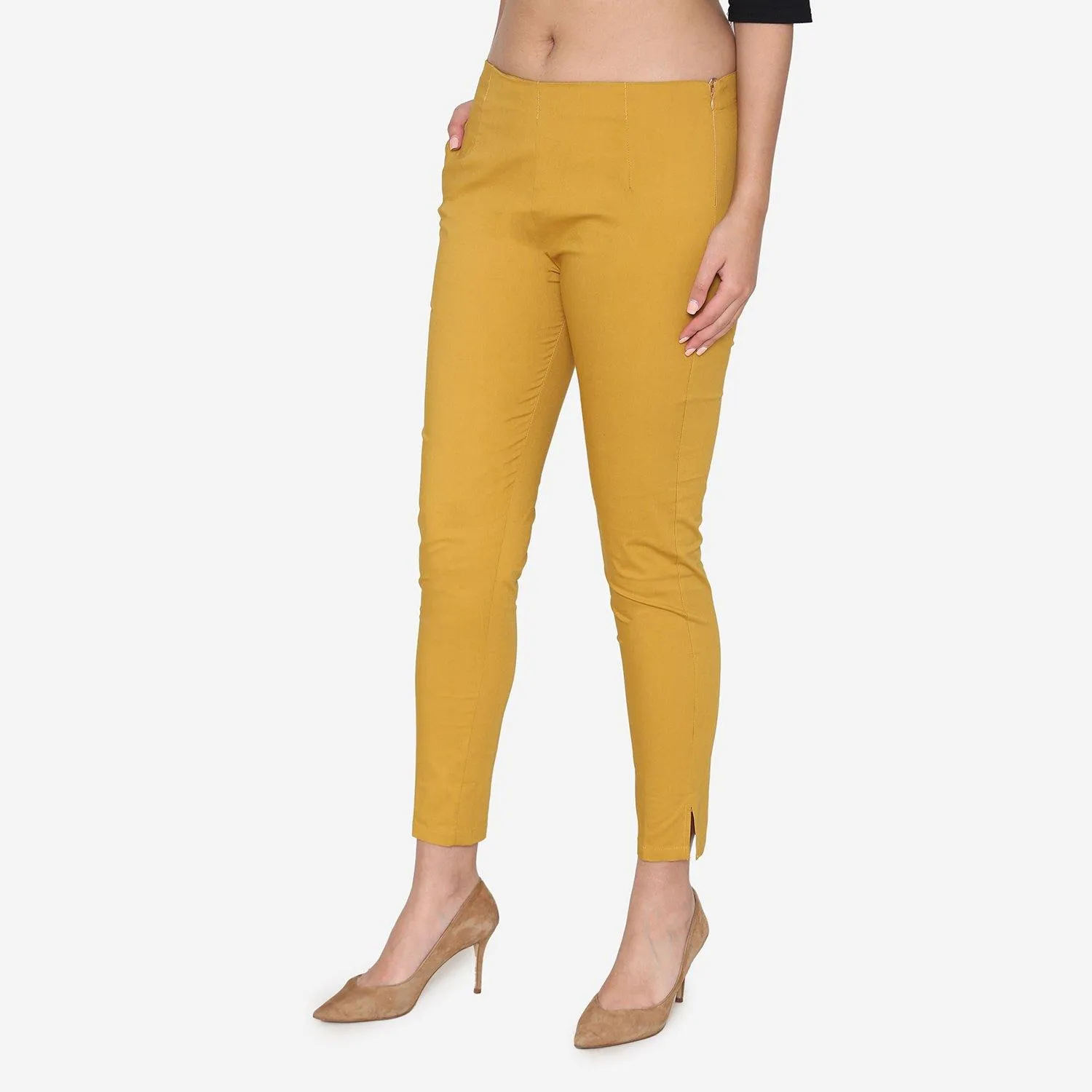 Women's Cotton Formal Trousers - Golden